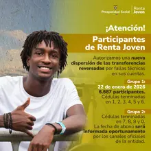 NUEVA DISPERCION DE TRASFERENCIAS MONETARIAS REVERSADAS POR FALLAS TECNICAS EN LAS CUENTAS - PROGRAMA RENTA JOVEN.&nbsp;