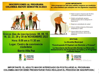 INSCRIPCIONES PROGRAMA COLOMBIA MAYOR SEMESTRE B-2023