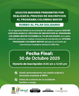 ¡Estos son los adultos mayores de la zona rural que no se han inscrito al programa Colombia Mayor – Rumbo al Pilar Solidario!